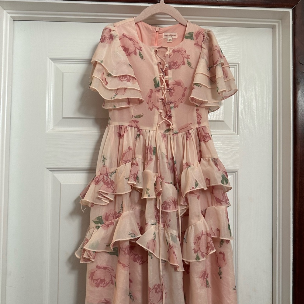 Ivy City Co mini Solana  Pink Floral Ruffle Tiered Girls' Formal Dress